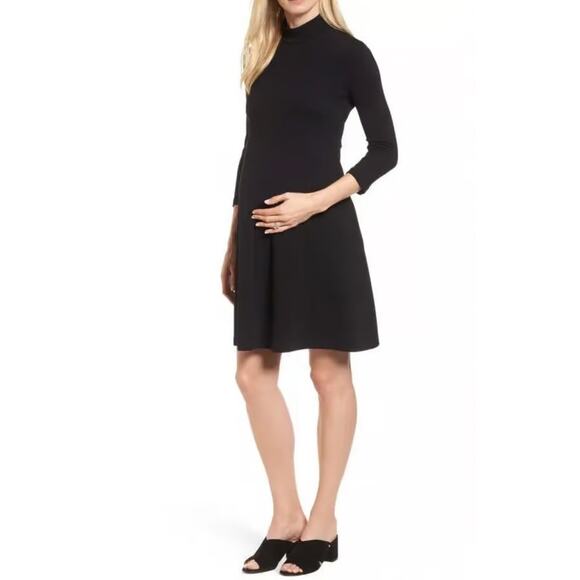Isabella Oliver Women Kennett Maternity Dress 0-2 Black Mock Neck Pregnancy - Picture 1 of 14